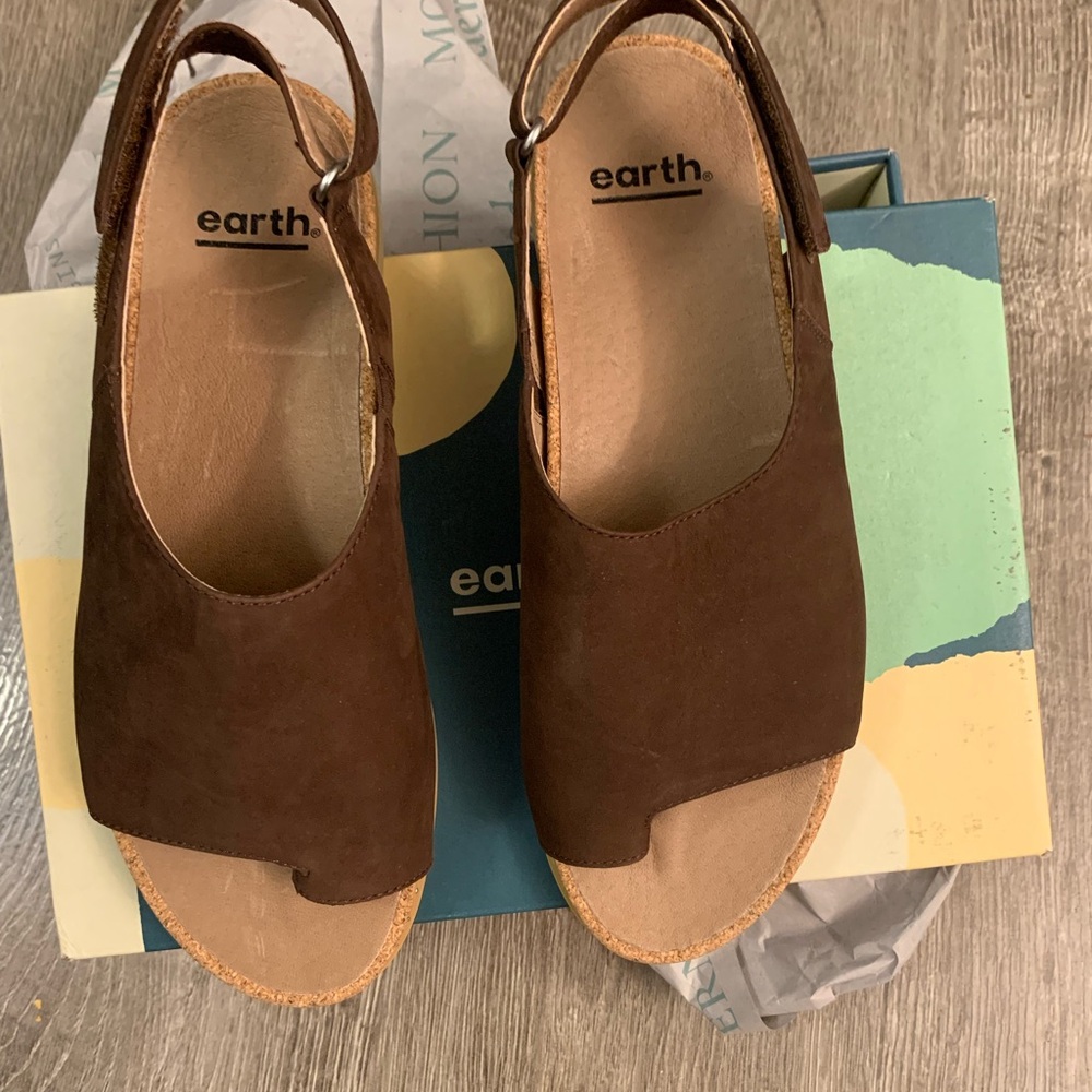 Earth Chocolate Brown Peep-Toe Sandals